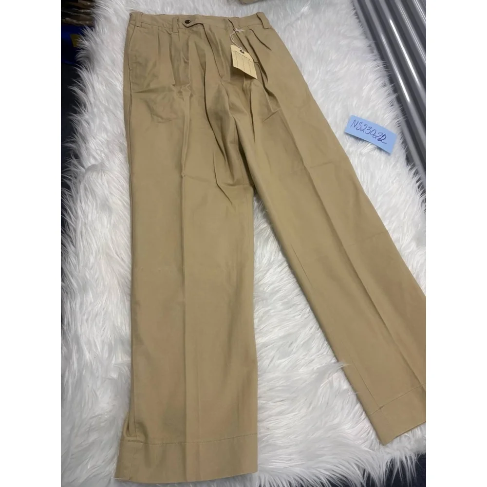 Old Money Style 1930s IVY Style Double Pleated Chino Academia Trousers 32 Khaki